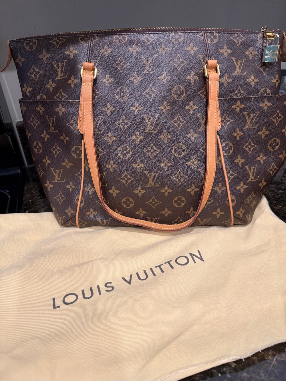 Louis Vuitton “Totally MM” Monogram Canvas Tote with Natural Leather Trim
